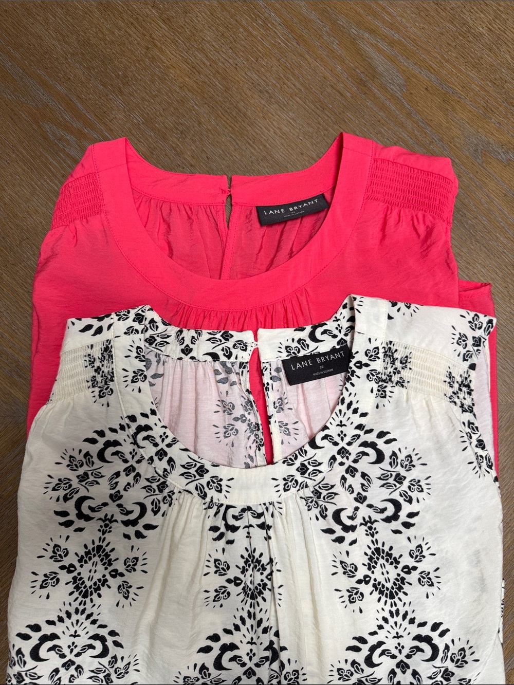 Lane Bryant Pink, and Beige with Black print, Sleeveless Round-Neck Tops.Size 22